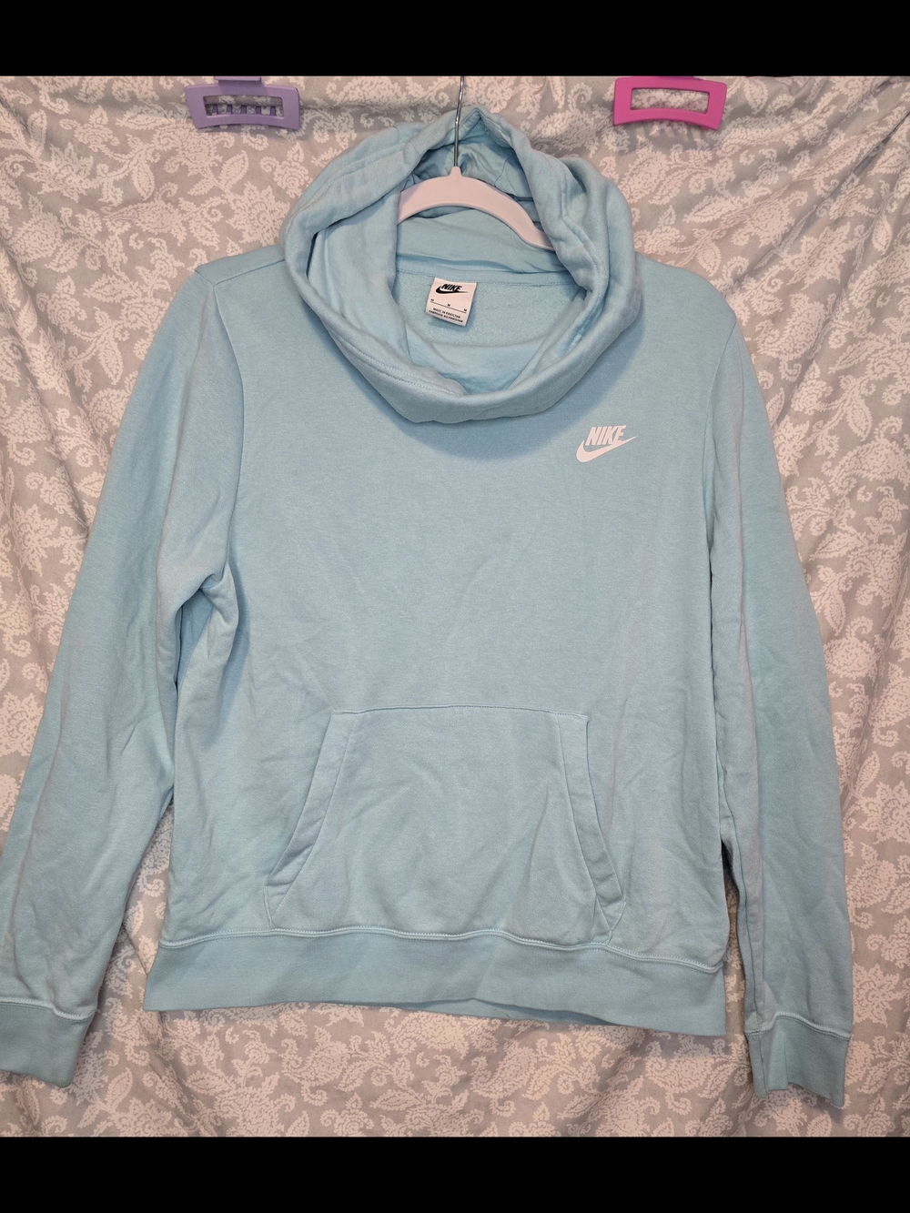 Nike Light Blue Cowl-Neck Pullover Hoodie Medium